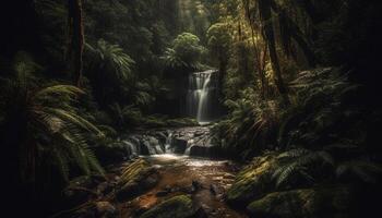 tranquillo scena di tropicale foresta pluviale fluente acqua generato di ai foto