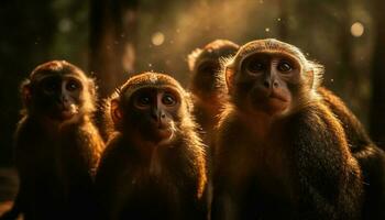 carino giovane macaco seduta nel tropicale foresta generato di ai foto
