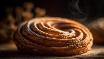 dolce ciambella al forno con cioccolato e zucchero generato di ai foto