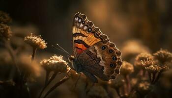vivace farfalla ala nel estate luce del sole all'aperto generato di ai foto