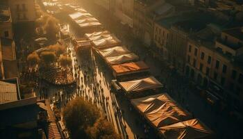 illuminato città orizzonte, affollato strade, est asiatico cultura generato di ai foto