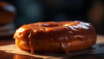 appena al forno ciambelle con cioccolato glassatura indulgenza generato di ai foto