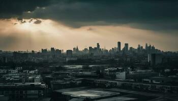 silhouette di moderno città orizzonte a crepuscolo generato di ai foto