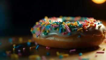 ciambella con cioccolato glassatura e spruzzatori generato di ai foto