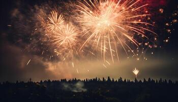 vivace colori Ignite buio notte con fuochi d'artificio generato di ai foto