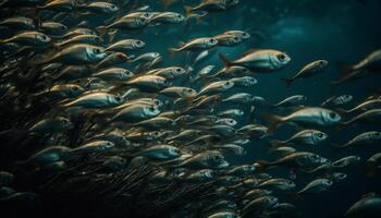 scuola di pesce nuoto nel tropicale scogliera generato di ai foto