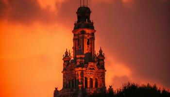 maestoso silhouette di famoso Cattedrale a crepuscolo generato di ai foto