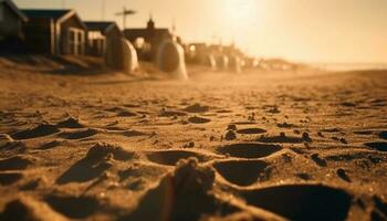 tramonto al di sopra di tranquillo sabbia dune, un' bellezza generato di ai foto