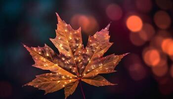 vivace autunno colori illuminare il foresta a notte generato di ai foto