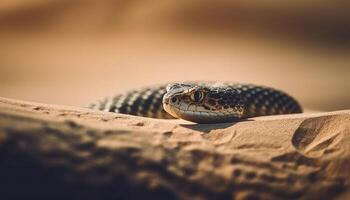 giallo vipera strisciando, pericoloso e spaventoso serpente generato di ai foto