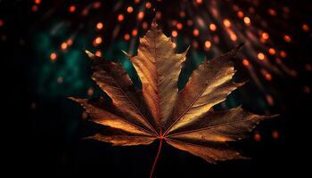 vivace autunno acero albero si illumina nel buio generato di ai foto