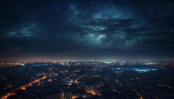 latteo modo si illumina sopra città orizzonte a notte generato di ai foto