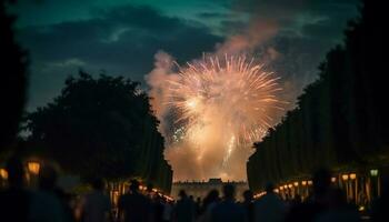fuochi d'artificio esplodendo, illuminante il buio estate notte generato di ai foto