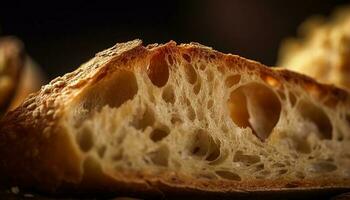 appena al forno pane, affettato e pronto per mangiare generato di ai foto