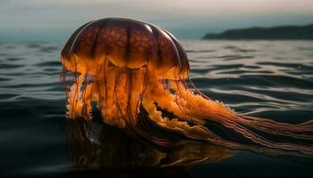 raggiante medusa nuotate nel tranquillo blu mare generato di ai foto