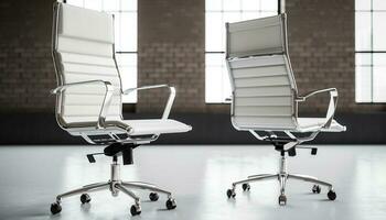 vuoto moderno ufficio con confortevole pelle sedie generato di ai foto