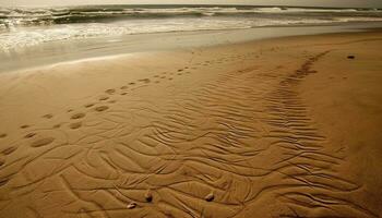 d'oro sabbia duna curve in blu onda generato di ai foto
