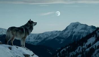 uno cane in piedi nel tranquillo inverno paesaggio generato di ai foto