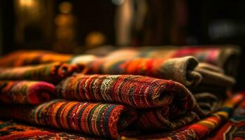 vivace colori intrecciata in morbido lana tessile generato di ai foto