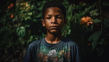 sorridente ragazzi e ragazze godendo natura bellezza generato di ai foto