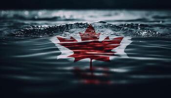 canadese bandiera onde nel tranquillo acqua riflessione generato di ai foto