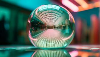 futuristico discoteca si illumina con vivace Multi colorato luci generato di ai foto