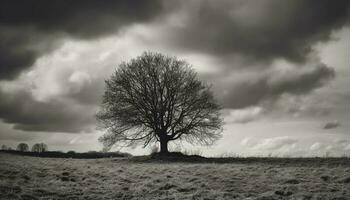 silhouette di un vecchio albero nel prato generato di ai foto