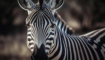 pianura eleganza a strisce zebra pascolo nel Africa generato di ai foto