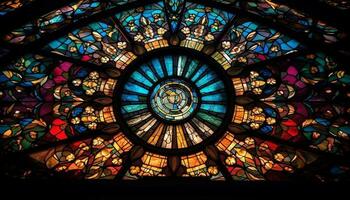 macchiato bicchiere finestre illuminare antico Cattedrale spiritualità generato di ai foto