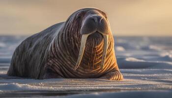 carino foca cucciolo riposo su ghiacciato litorale generato di ai foto