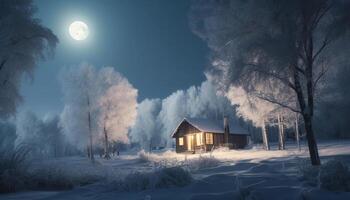 illuminato dalla luna inverno foresta spaventoso bellezza nel natura generato di ai foto