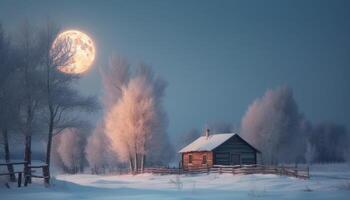 spaventoso inverno notte chiaro di luna su congelato foresta generato di ai foto