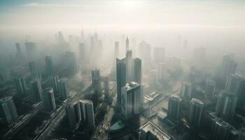 futuristico grattacieli illuminare Pechino urbano orizzonte a crepuscolo generato di ai foto