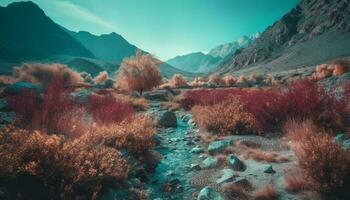 tranquillo scena di naturale bellezza nel montagne generato di ai foto