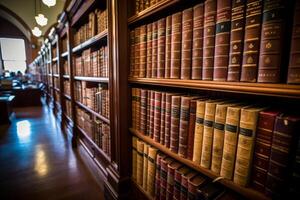 scaffale pieno con libri nel un' biblioteca. generativo ai foto