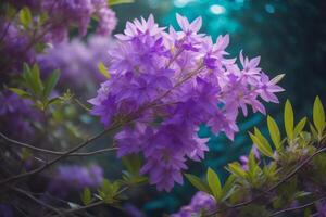 viola rododendro fiori nel il giardino, azione foto. generativo ai foto