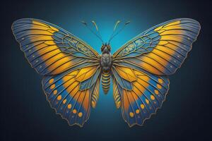 farfalla nel blu e giallo colori. generativo ai foto