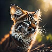 ritratto di un' siberiano tigre nel il tramonto luce. bellissimo gatto viso. generativo ai foto