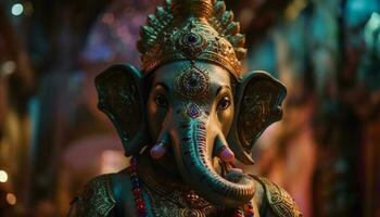 Multi colorato elefante statua simboleggia indù spiritualità e cultura generato di ai foto
