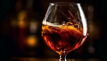 lusso whisky versato in elegante bicchiere di vino generato di ai foto