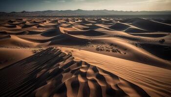 tranquillo scena maestoso sabbia dune ondulazione nel arido africano calore generato di ai foto