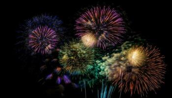 il quarto di luglio celebrazione vivace colori, che esplode fuochi d'artificio, illuminante notte generato di ai foto
