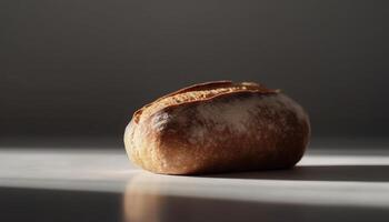 appena al forno grano intero pane su rustico legna tavolo, Perfetto rinfresco generato di ai foto