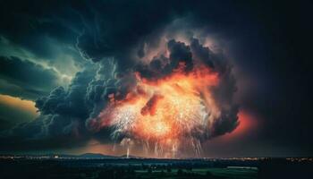 drammatico cielo esplode con vivace colori nel il quarto di luglio celebrazione generato di ai foto