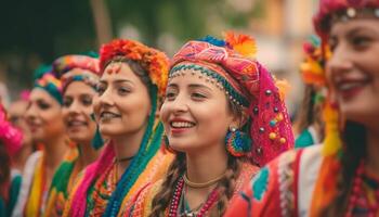 colorato indiano Festival parata unisce culture nel gioioso solidarieta generato di ai foto