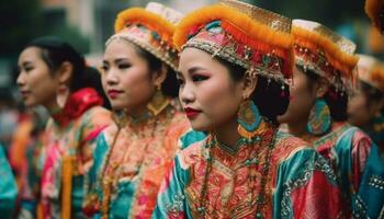 colorato tradizionale Festival celebra indigeno culture con danza e eleganza generato di ai foto