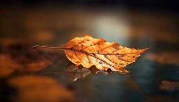 vivace autunno colori riflettere su tranquillo stagno, sfocato foresta sfondo generato di ai foto