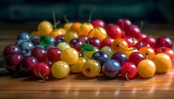 fresco biologico frutta ciotola, un' salutare buongustaio estate merenda generato di ai foto