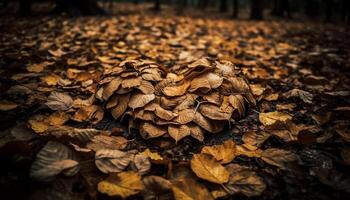 vivace autunno le foglie cadente, la creazione di un' colorato foresta paesaggio generato di ai foto