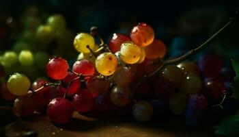 succoso uva grappoli su vigneto rami, Perfetto per vinificazione generato di ai foto